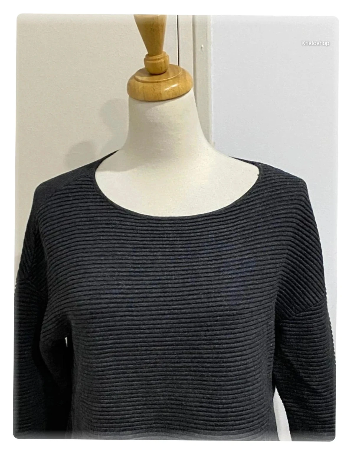 Bonobo round neck crew neck ribbed long sleeve grey sweatshirt Size S – photo 2